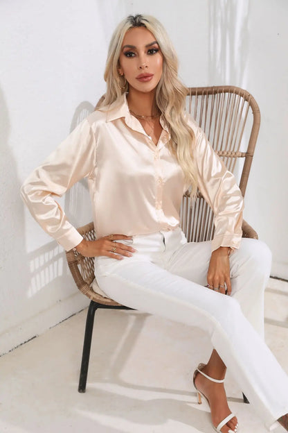 2025 Spring Summer Satin Shirt for Women, V-Neck Long Sleeve Silk Blouse Loose Office Shirt in Black White