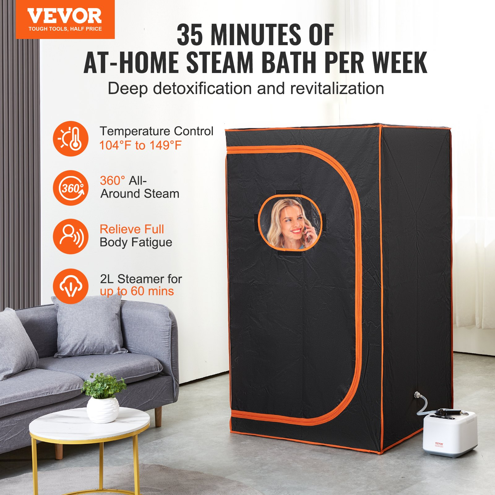 Start2Finish VEVOR portable steam sauna tent with floor mat, 1000W personal sauna blanket for home detox and heated body therapy.