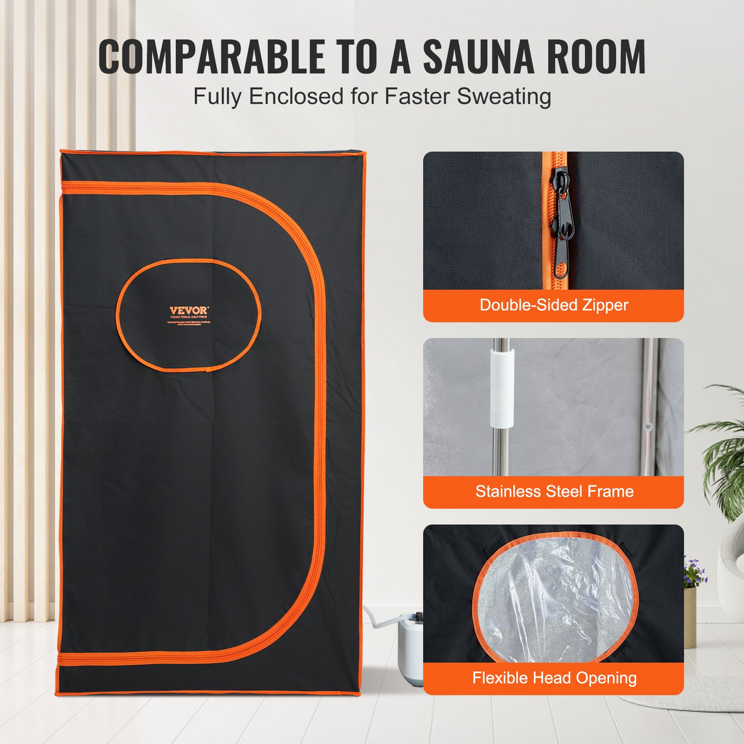 Start2Finish VEVOR portable steam sauna tent with full-size design, 1000W heater, remote control, and floor mat for home spa therapy.