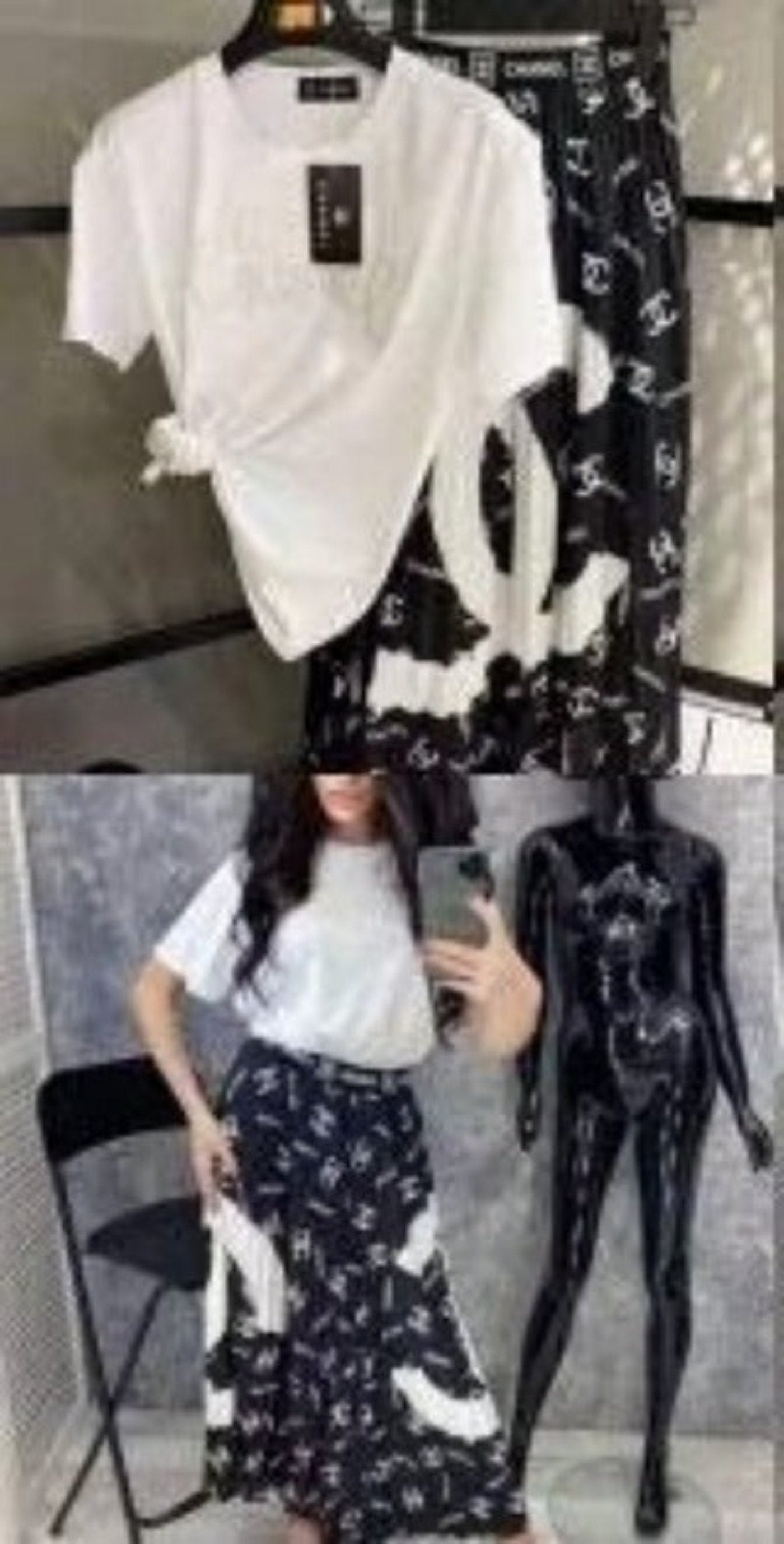 Chic Two Pieces T-Shirt &amp; Pleated Long Skirt Sets