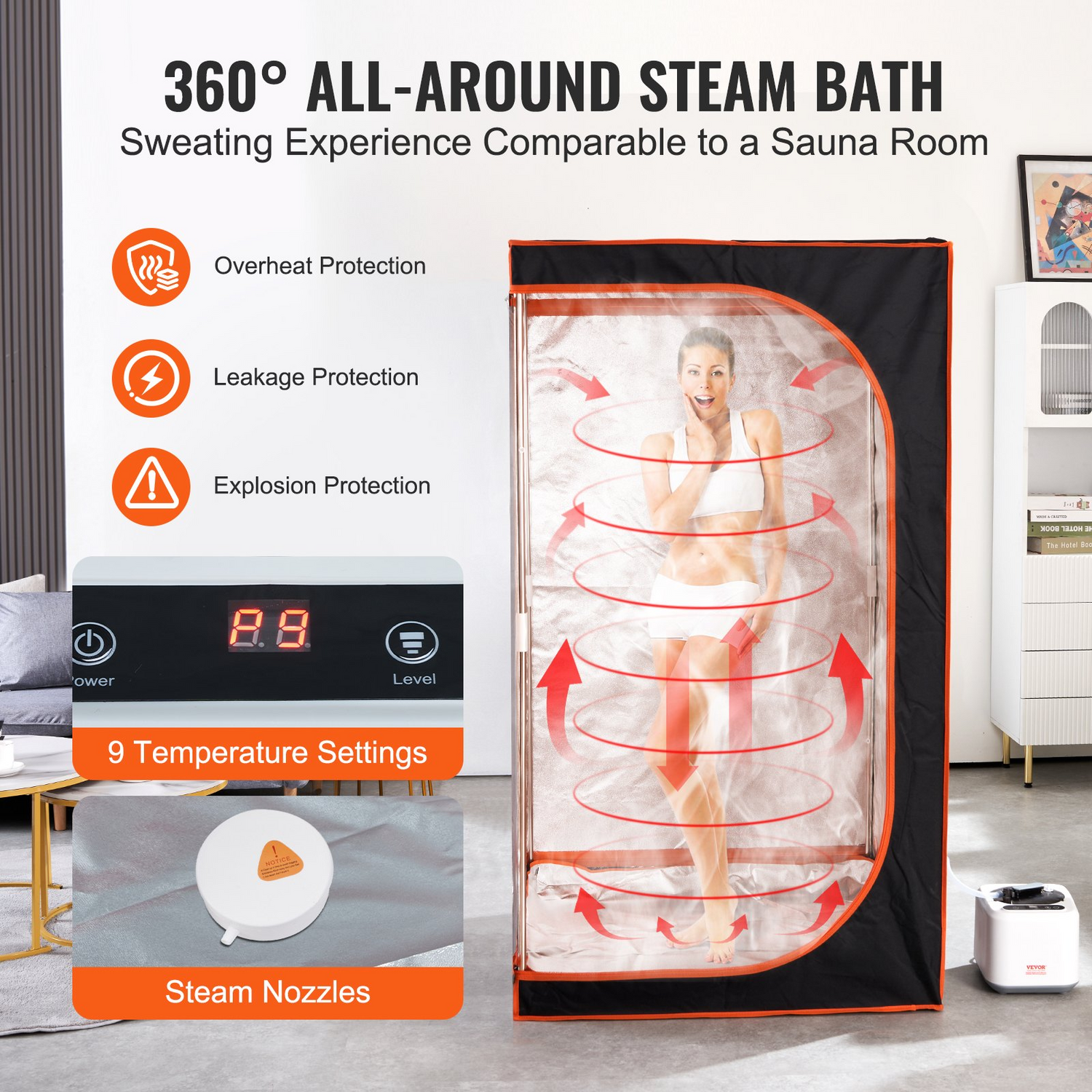 Start2Finish VEVOR portable steam sauna tent with remote control, including floor mat for personal home spa and heated body therapy.