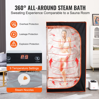 Start2Finish VEVOR portable steam sauna tent with remote control, including floor mat for personal home spa and heated body therapy.
