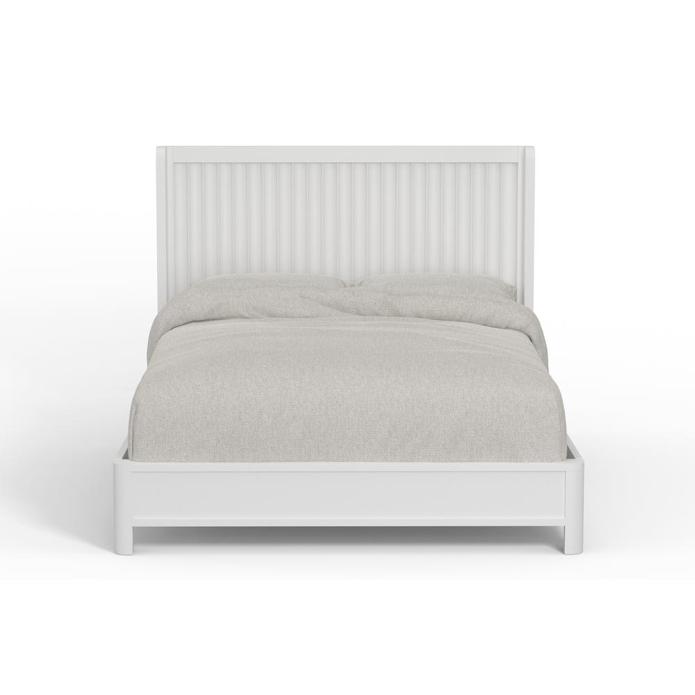 White Stapleton Queen Panel Bed by Start2Finish with a sleek wooden frame and classic panel design for a modern bedroom look.