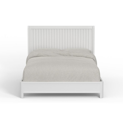 White Stapleton Queen Panel Bed by Start2Finish with a sleek wooden frame and classic panel design for a modern bedroom look.