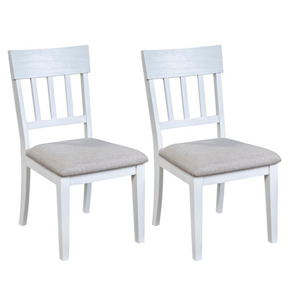 Set of two white Donham side chairs by Start2Finish with sleek, modern design and curved backs, perfect for dining or casual seating.