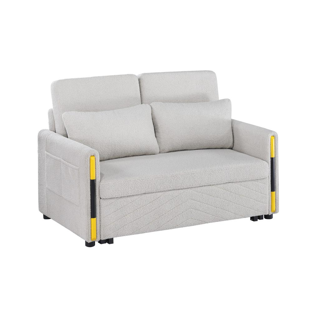 Beige Teddy Velvet Sleeper Loveseat with side pockets, plush fabric, and comfortable design by Start2Finish.