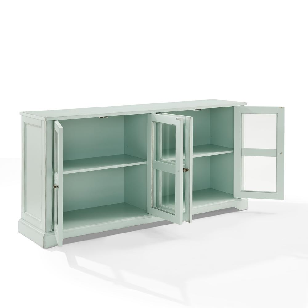 Holbrook glass door sideboard by Start2Finish featuring wooden frame, glass-paneled doors, and multiple storage compartments.