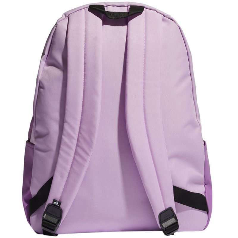 Start2Finish Adidas Classic Badge of Sport 3-Stripes Backpack with large logo and adjustable straps, black color, front zip pocket.