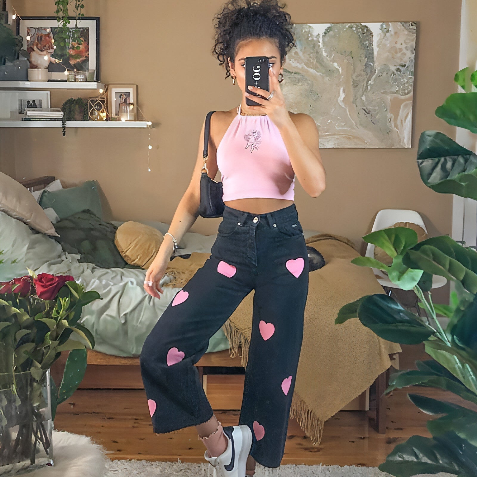 UrbanEase™ Fashionable love printed jeans women