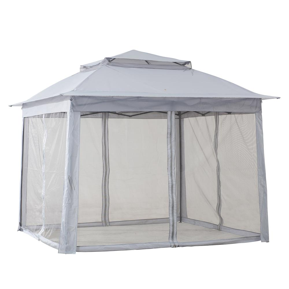Start2Finish 11 ft. x 11 ft. gray portable steel gazebo with pop-up design and durable frame for outdoor shade and shelter.