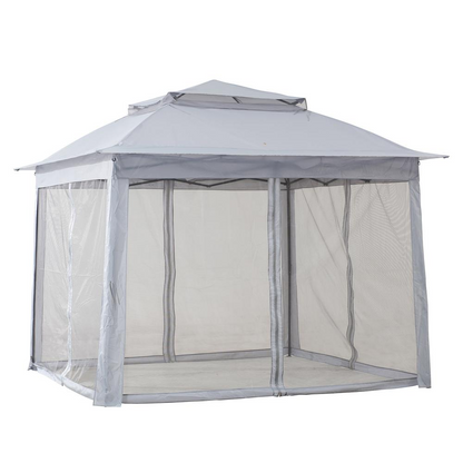 Start2Finish 11 ft. x 11 ft. gray portable steel gazebo with pop-up design and durable frame for outdoor shade and shelter.