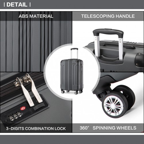 Grey Kono 19-inch lightweight ABS hard shell cabin suitcase by Start2Finish, showing its compact travel luggage design.