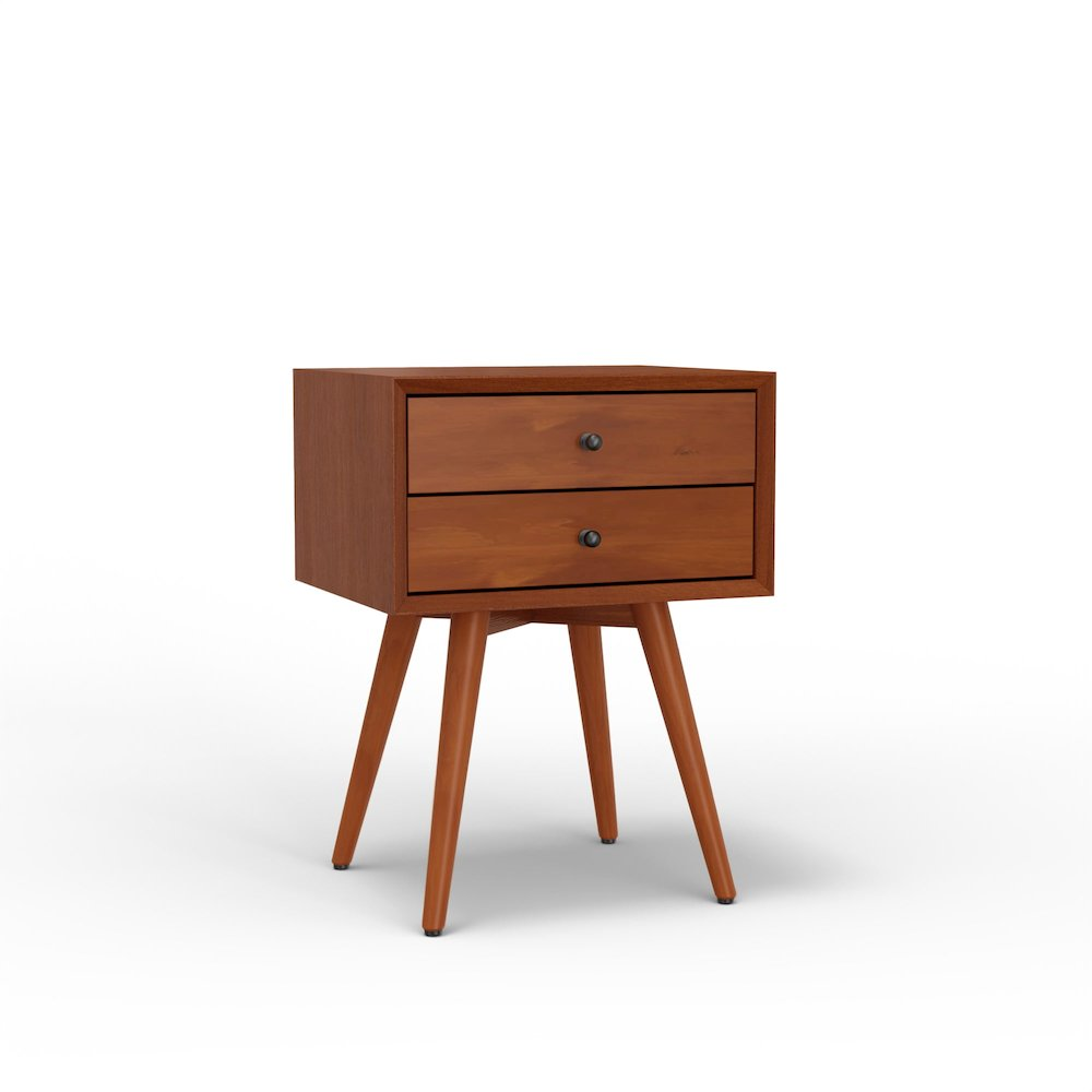 Flynn small nightstand in acorn finish by Start2Finish, featuring a compact wooden design with a single drawer and open shelf.