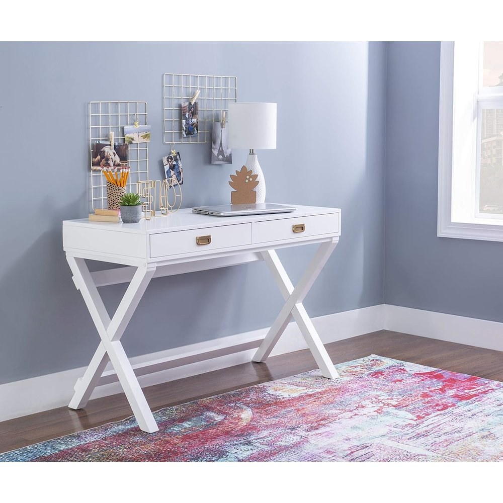 Peggy White Writing Desk by Start2Finish featuring a sleek wooden surface and modern design, suitable for home or office workspace.