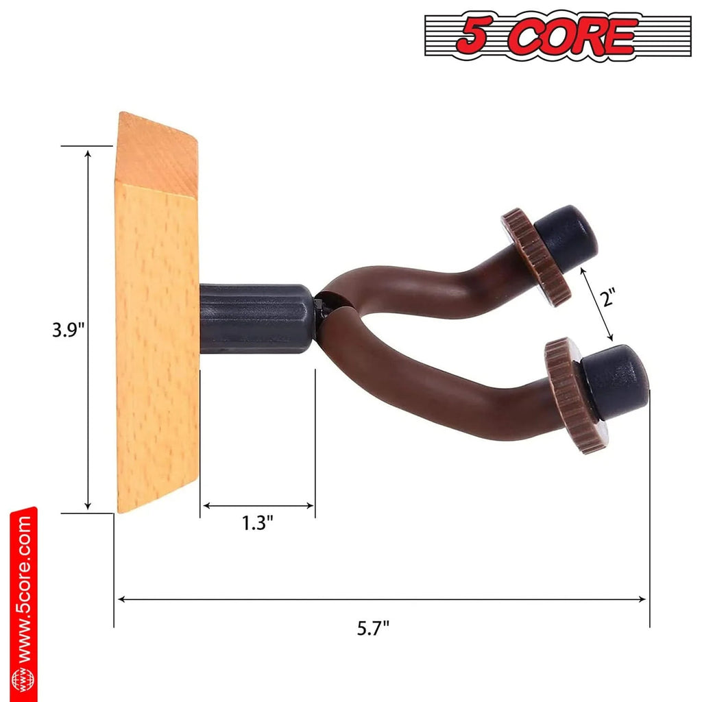 5Core Guitar Wall Mount Hanger 2Pack U-Shaped Wood Guitar Wall Hook