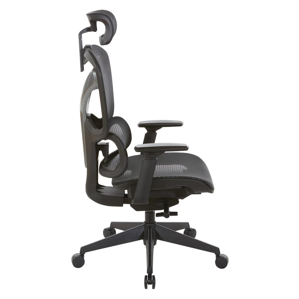 Start2Finish mesh back manager’s chair with adjustable headrest, ergonomic design, and black mesh upholstery.