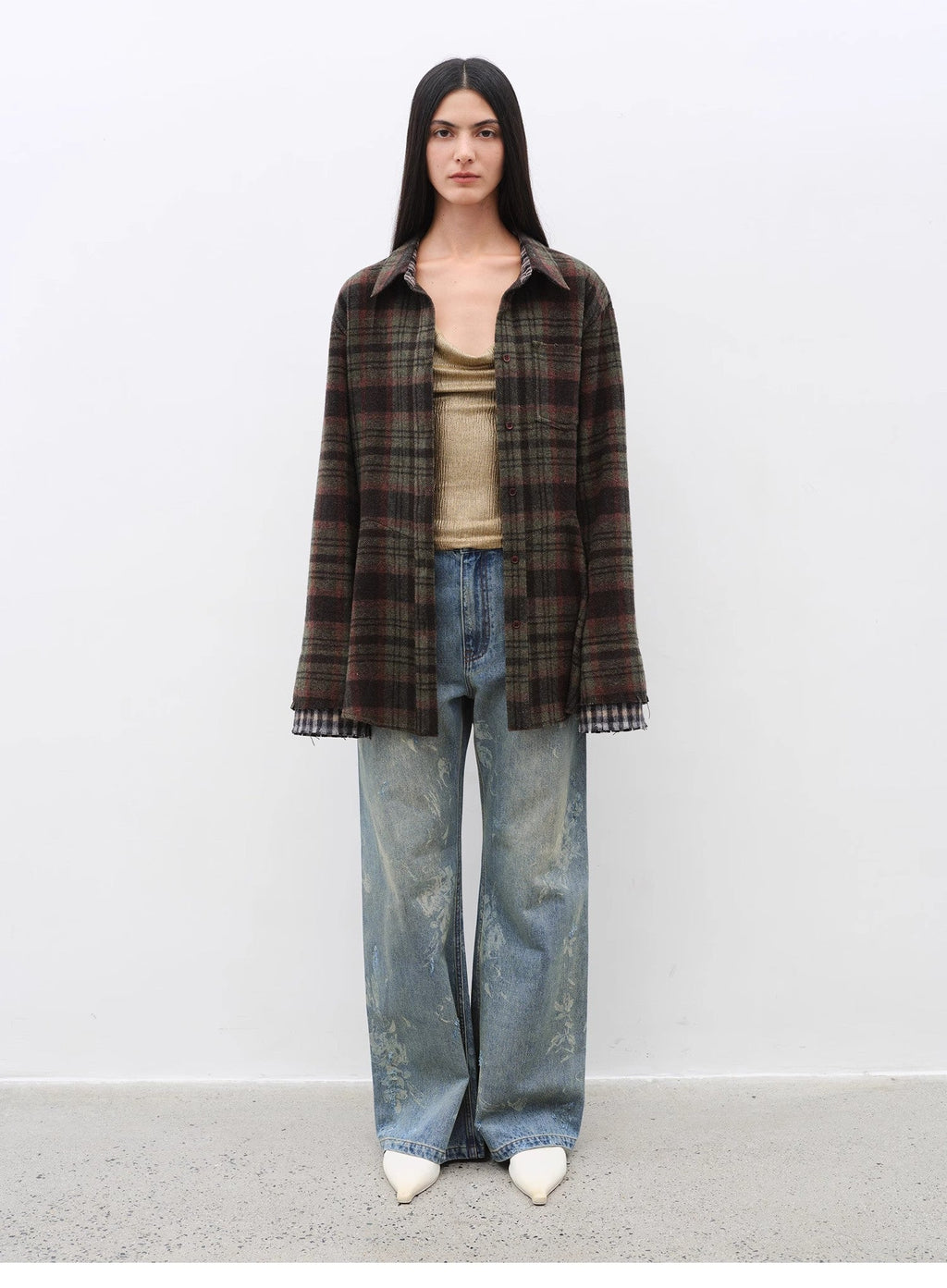 "Denim Shadow"retro washed printed layered casual slimming cotton