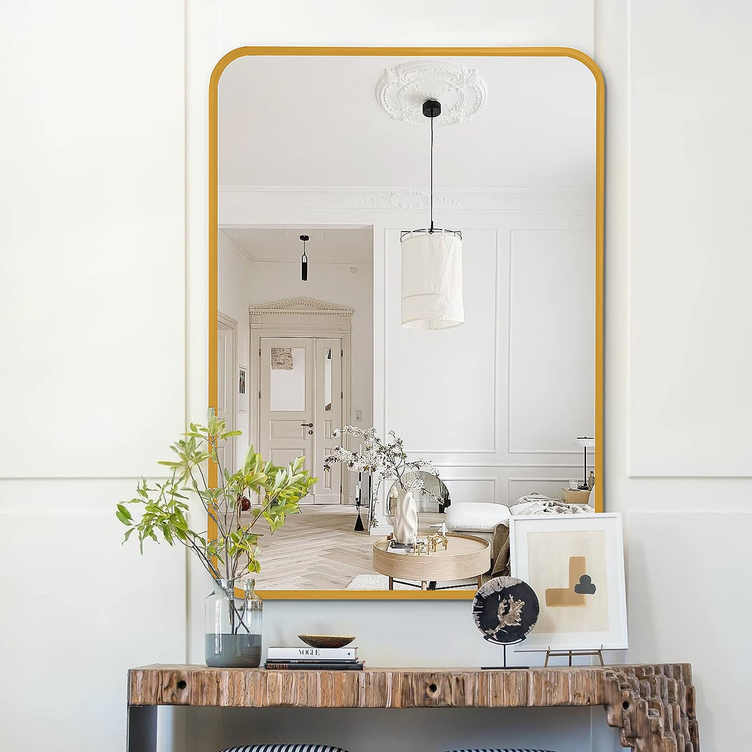 Rectangular metal frame wall mirror for bathroom, bedroom, or entryway decor, featuring a sleek modern design by Start2Finish.