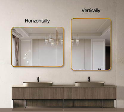 Rectangular metal frame wall mirror for bathroom, bedroom, or entryway decor, with a sleek, modern design by Start2Finish.