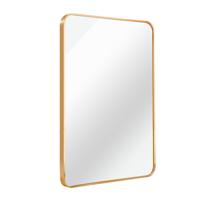 Rectangular metal frame wall mirror for bathroom, bedroom, or entryway decor, with sleek silver finish and clear reflective surface.