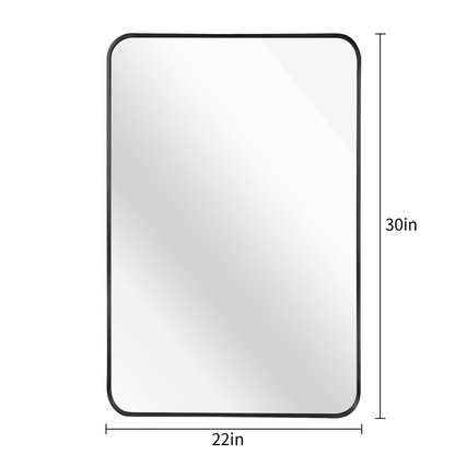 Rectangular metal frame wall mirror for bathroom, bedroom, or entryway décor, with sleek metal border and reflective glass surface.