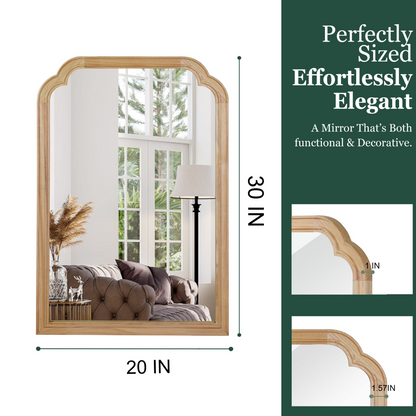 Start2Finish rounded corner solid wood wall mirror with natural wood finish, suitable for bathroom, bedroom, entryway, or living room.