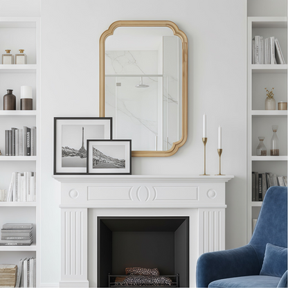 Start2Finish rounded corner solid wood wall mirror with clean design, suitable for bathroom, bedroom, entryway, or living room decor.