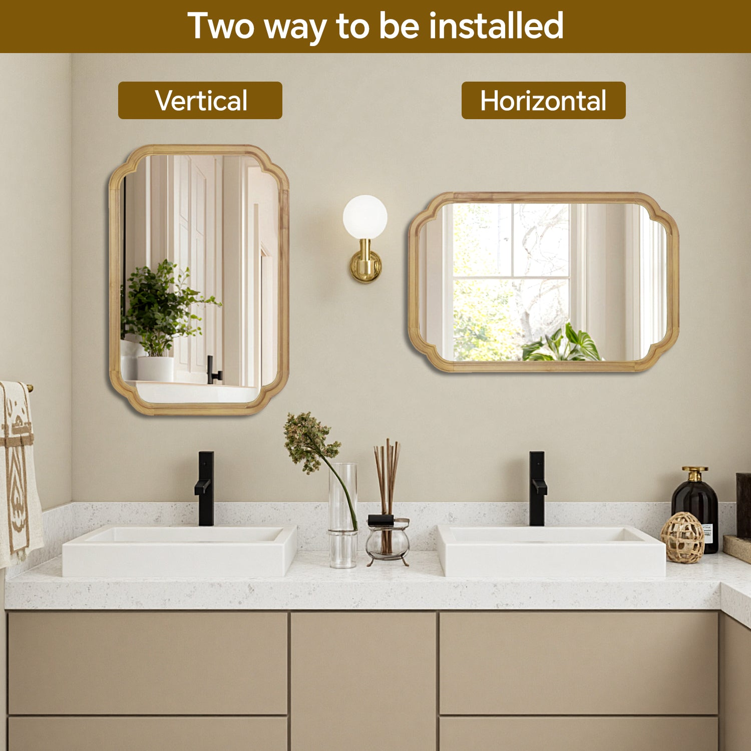 Start2Finish round solid wood wall mirror with rounded corners, suitable for bathroom, bedroom, entryway, or living room decor.