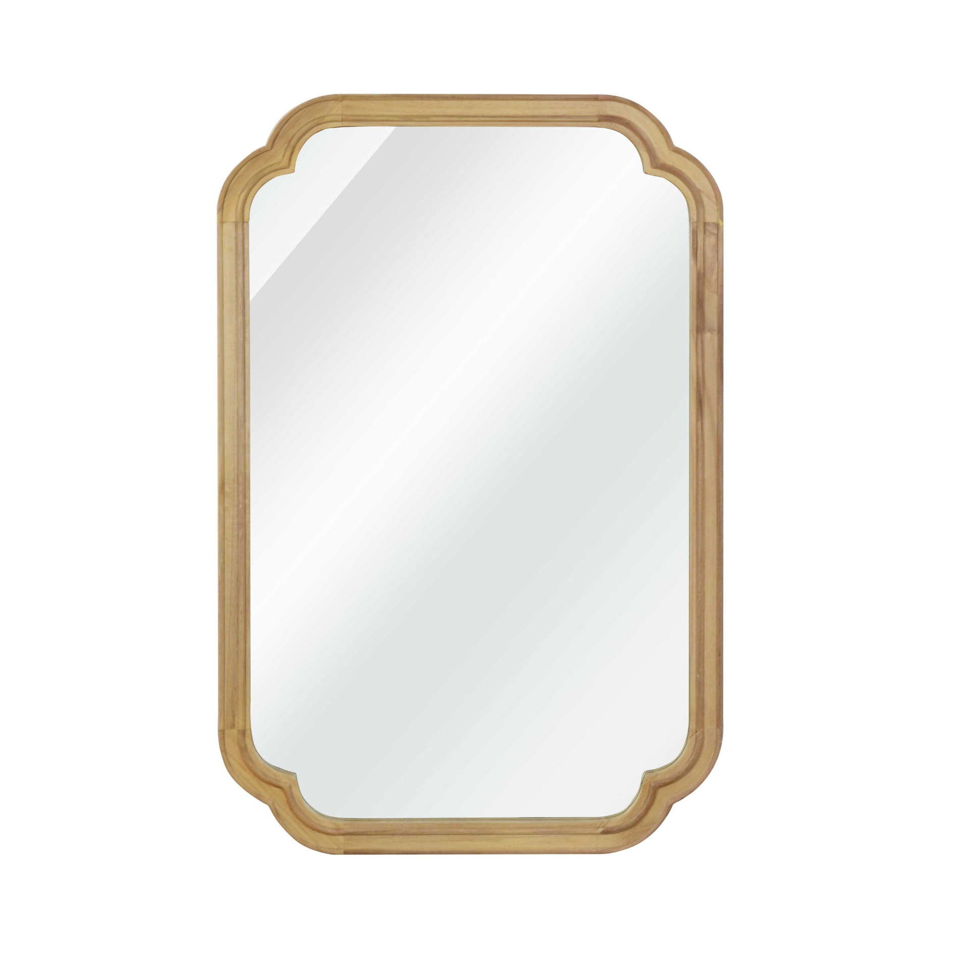 Start2Finish rounded corner solid wood wall mirror with natural finish, suitable for bathroom, bedroom, entryway, or living room decor.