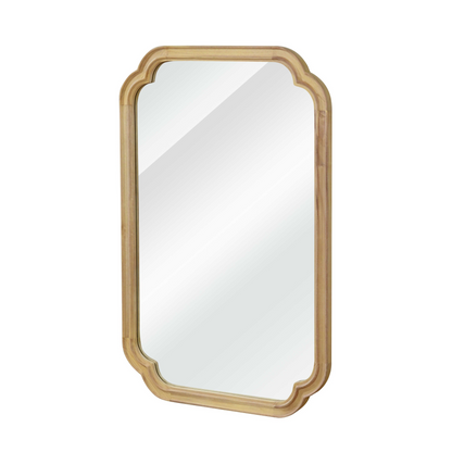 Rounded corner solid wood wall mirror from Start2Finish, suitable for bathroom, bedroom, entryway, or living room decor.