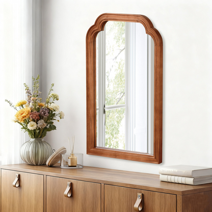 Start2Finish rounded corner solid wood wall mirror, suitable for bathroom, bedroom, entryway, or living room decor.