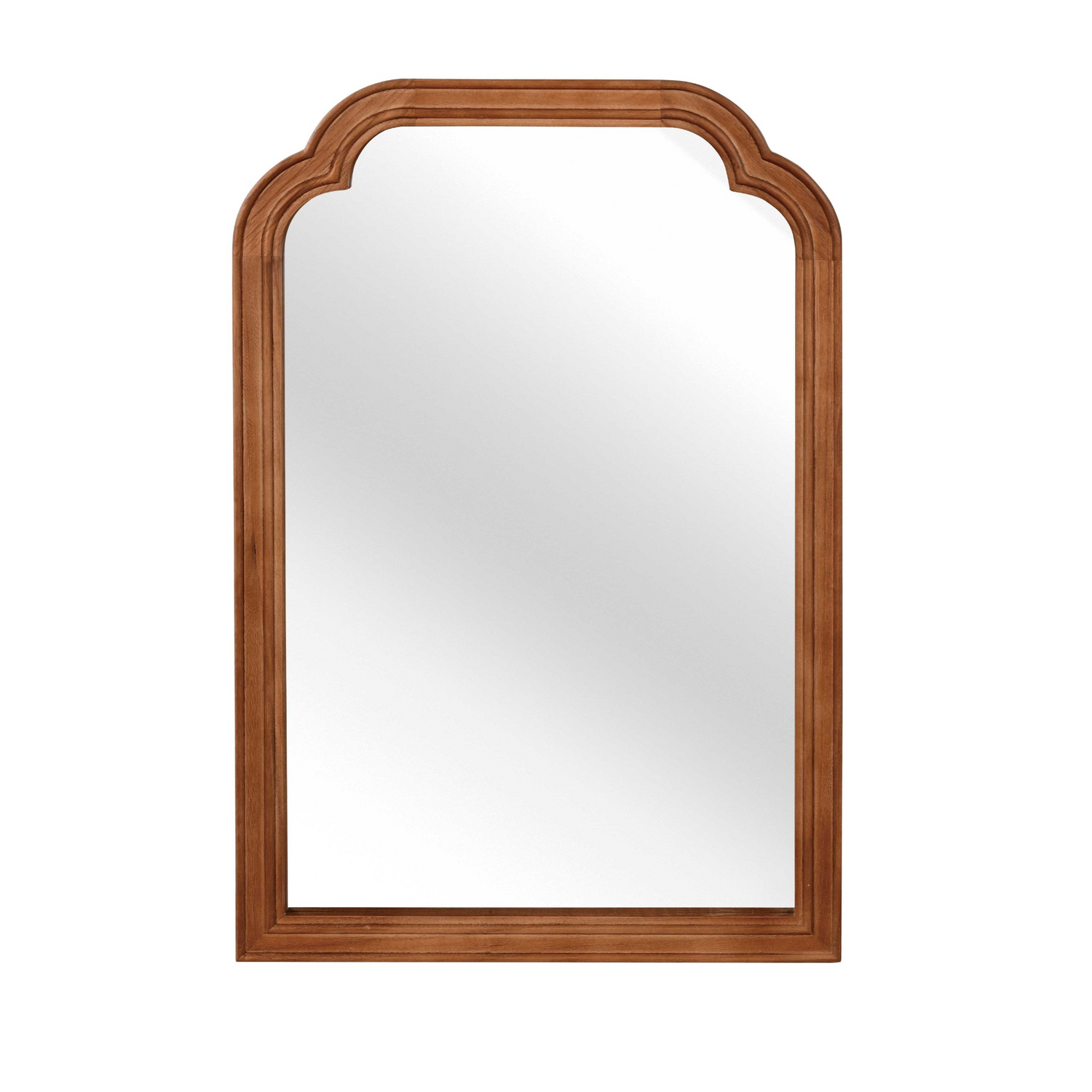 Start2Finish rounded corner solid wood wall mirror showing a smooth, polished wooden frame suitable for bathroom, bedroom, or entryway.