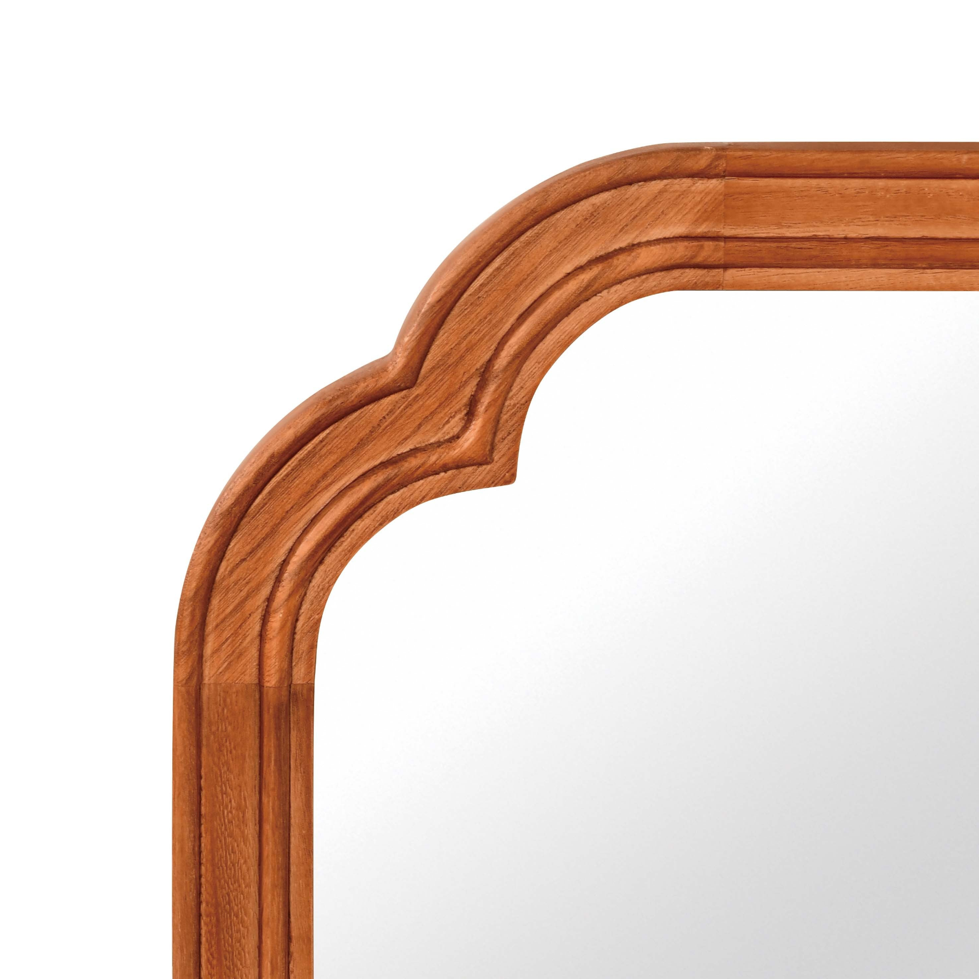 Round solid wood wall mirror with rounded corners, ideal for bathroom, bedroom, entryway, or living room decor.