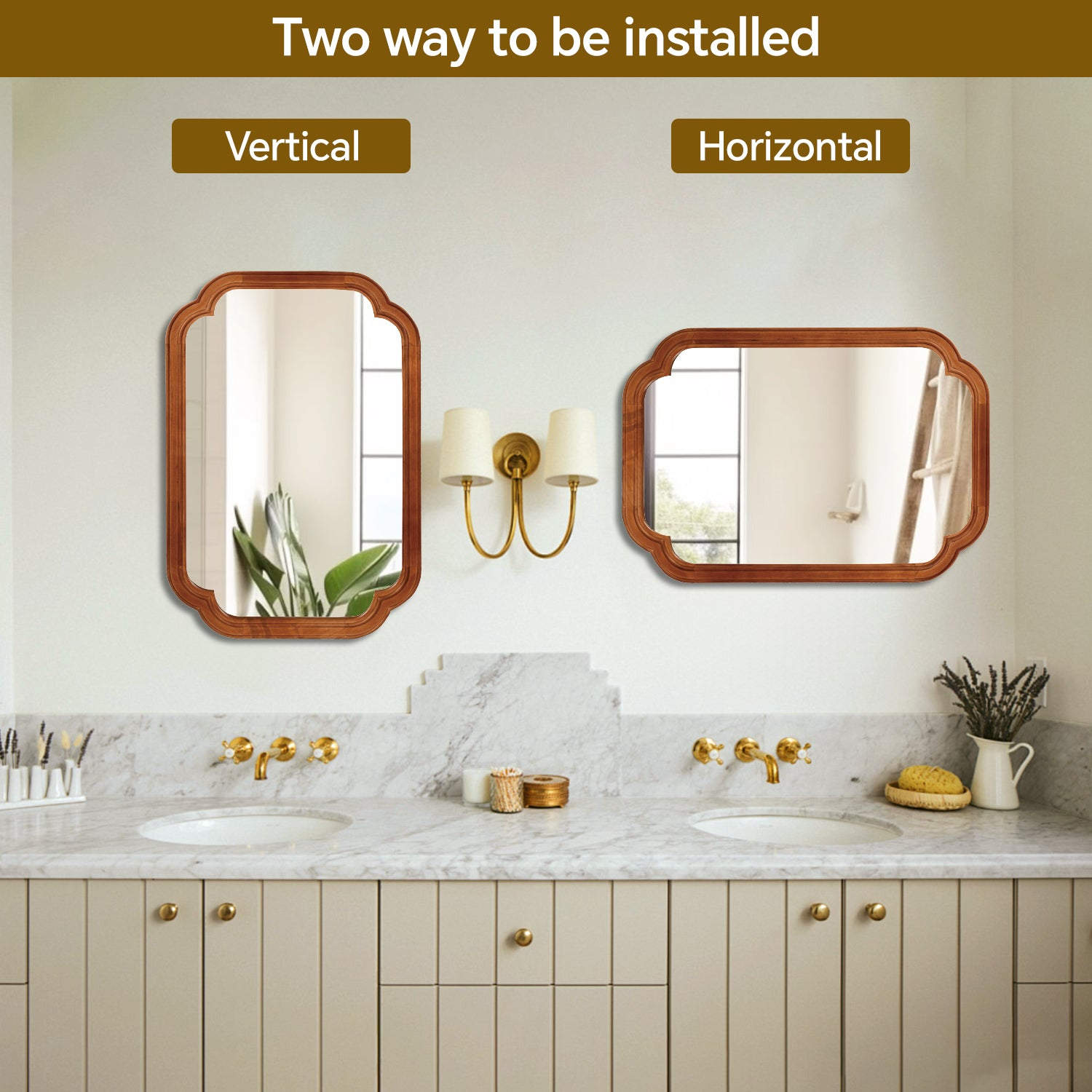 Start2Finish rounded corner solid wood wall mirror with a sleek frame, ideal for bathroom, bedroom, entryway, or living room decor