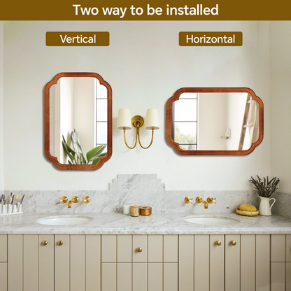 Start2Finish rounded corner solid wood wall mirror with a sleek frame, ideal for bathroom, bedroom, entryway, or living room decor