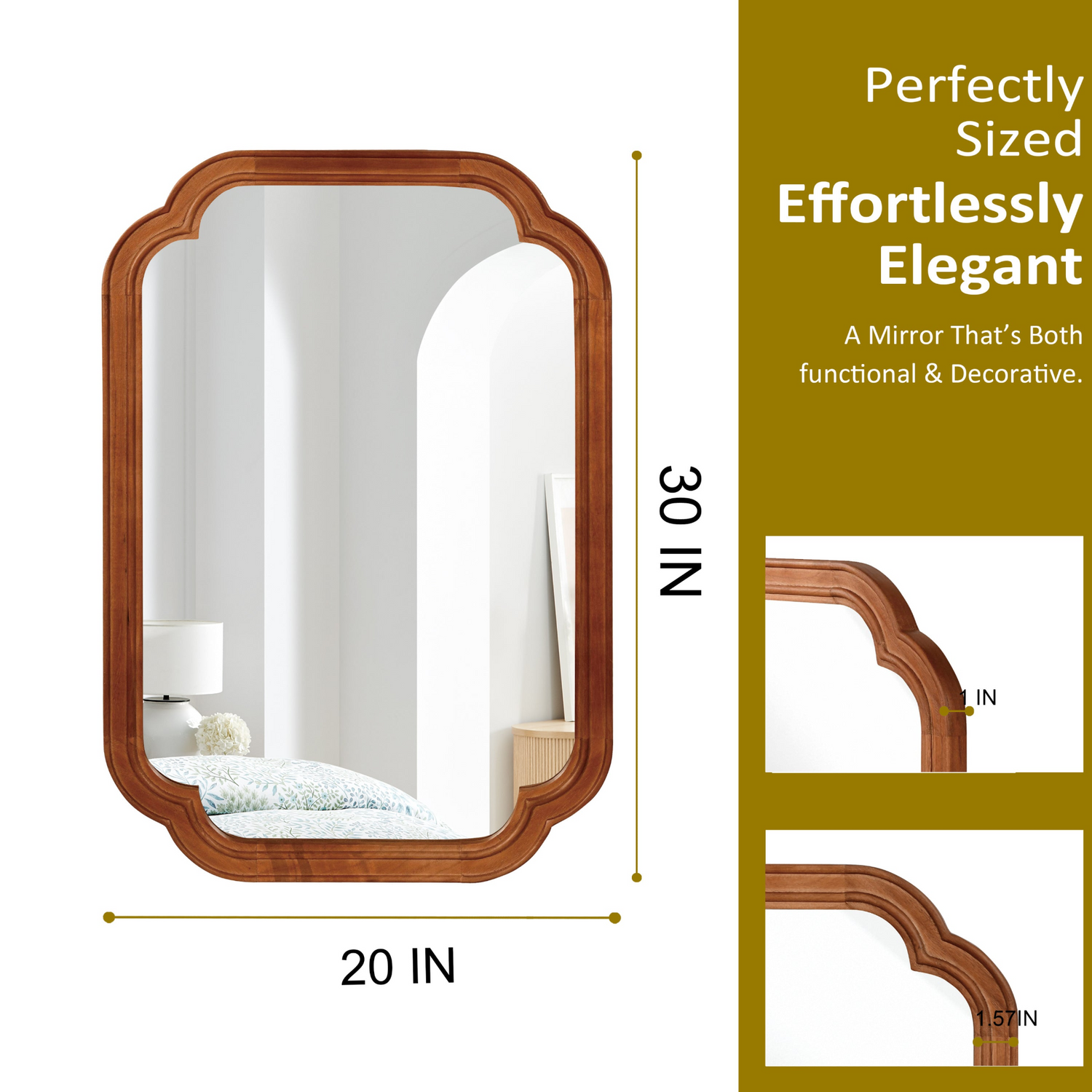 Start2Finish rounded corner solid wood wall mirror with a sleek frame, ideal for bathroom, bedroom, entryway, or living room decor.