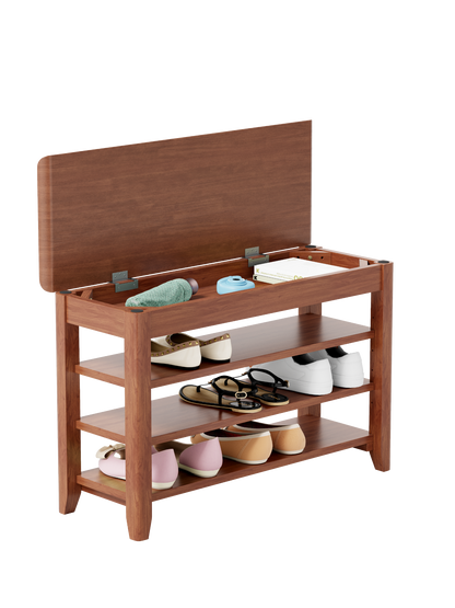 Full-length walnut wood rotating mirror with coat rack and storage, adjustable sizes for bedroom or entryway, by Start2Finish.