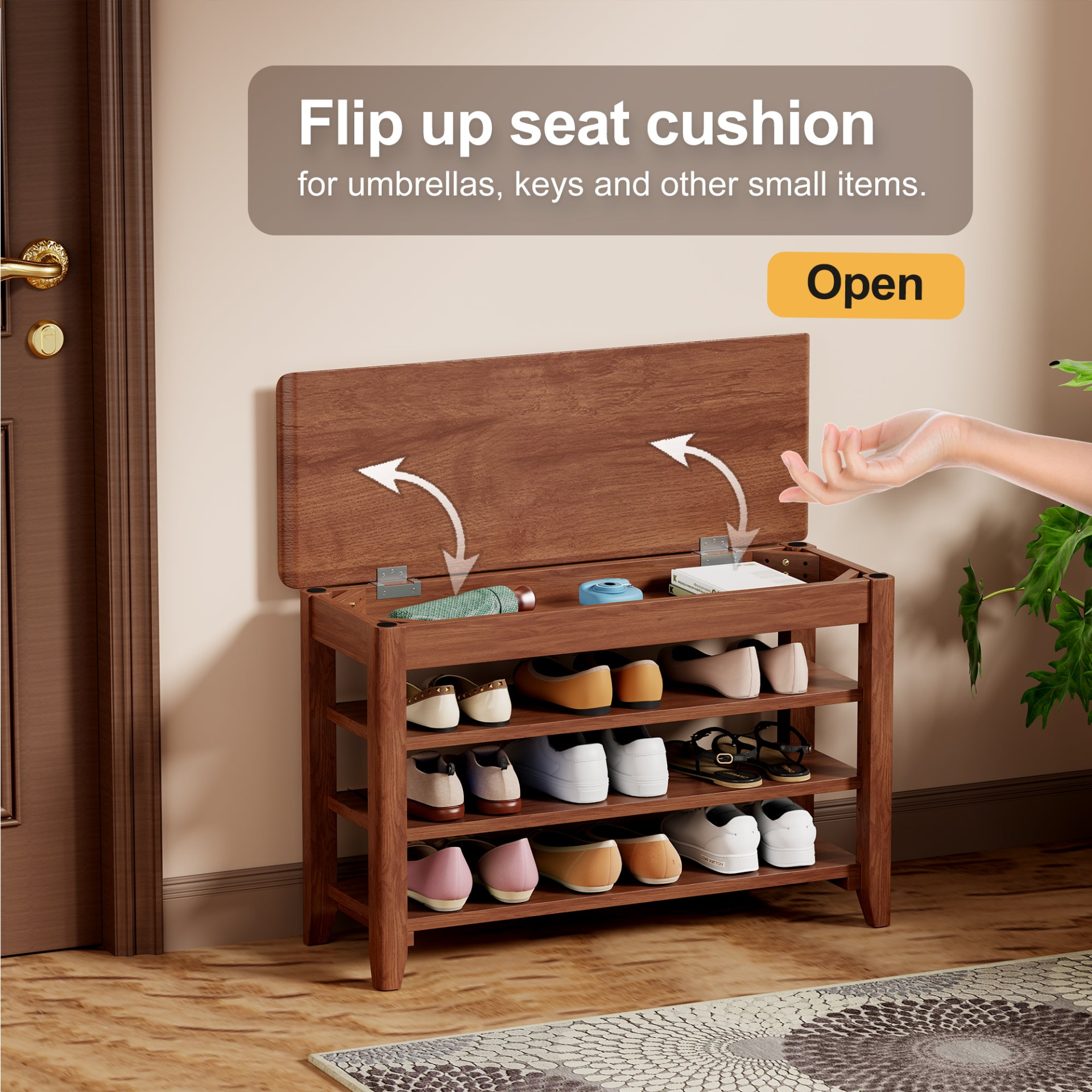 Start2Finish rotating full-length walnut mirror with coat rack, adjustable sizes, ideal for bedroom, entryway, and dressing areas.