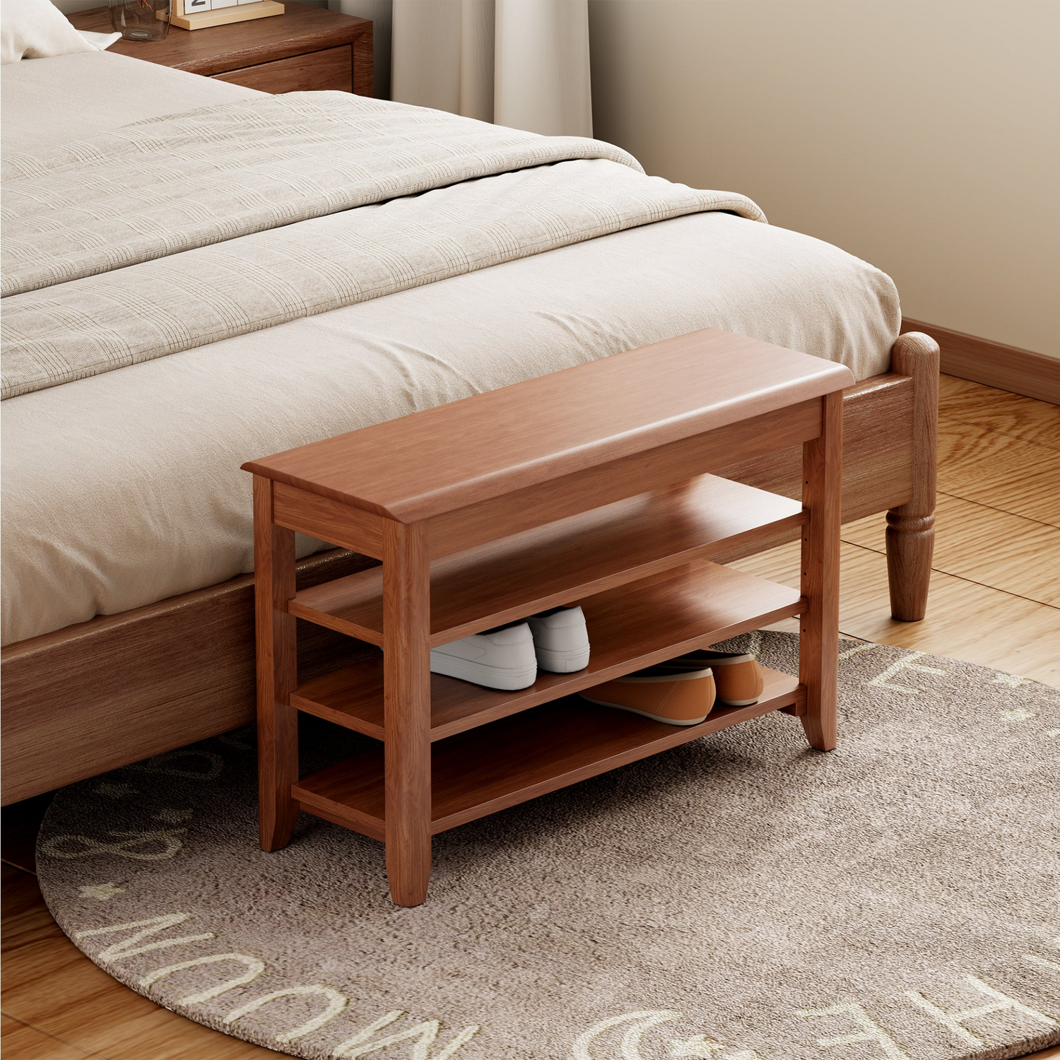 Start2Finish rotating full-length mirror with coat rack, solid walnut wood, adjustable size, ideal for bedroom or entryway decor.