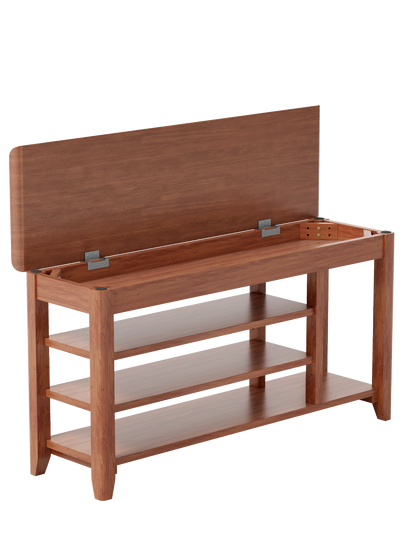 Solid wood walnut rotating full-length mirror with coat rack and storage, available in 31.5" and 39.37" sizes for bedroom or entryway.