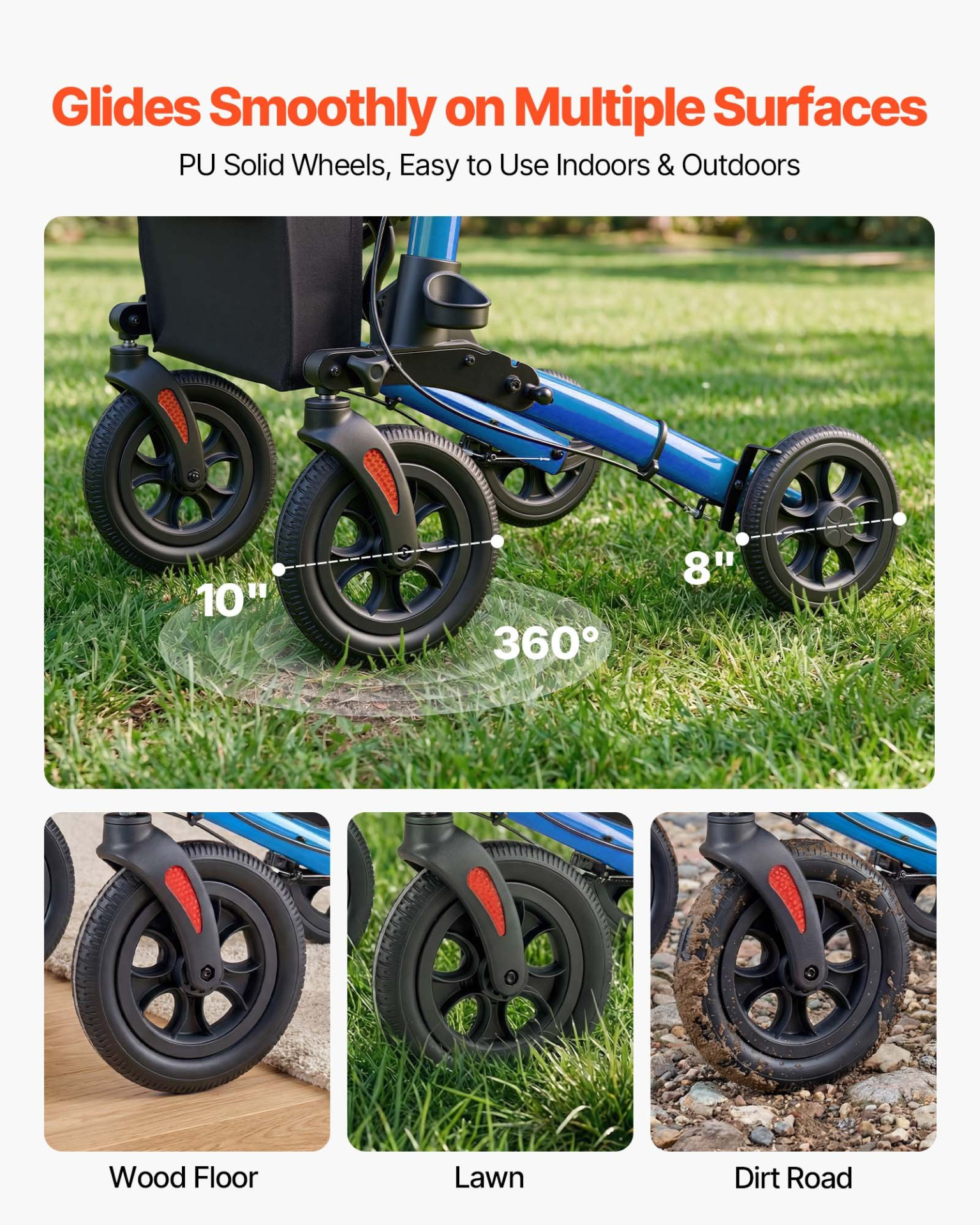 Start2Finish VEVOR rollator walker with seat, lightweight aluminum frame, PU wheels, adjustable handles, cup and cane holder, supports 300 lbs