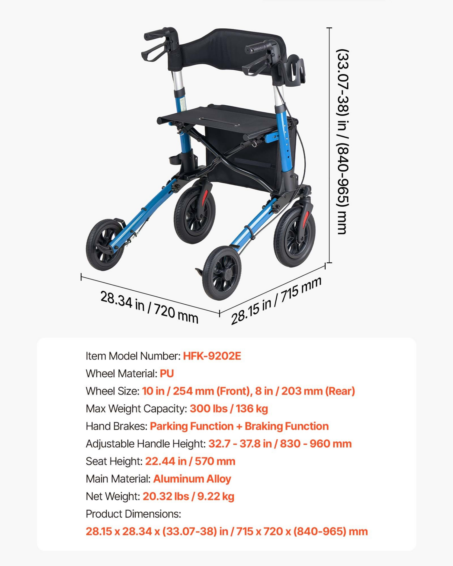 Start2Finish VEVOR rollator walker with seat, lightweight aluminum frame, PU wheels, adjustable handles, cup and cane holder for seniors