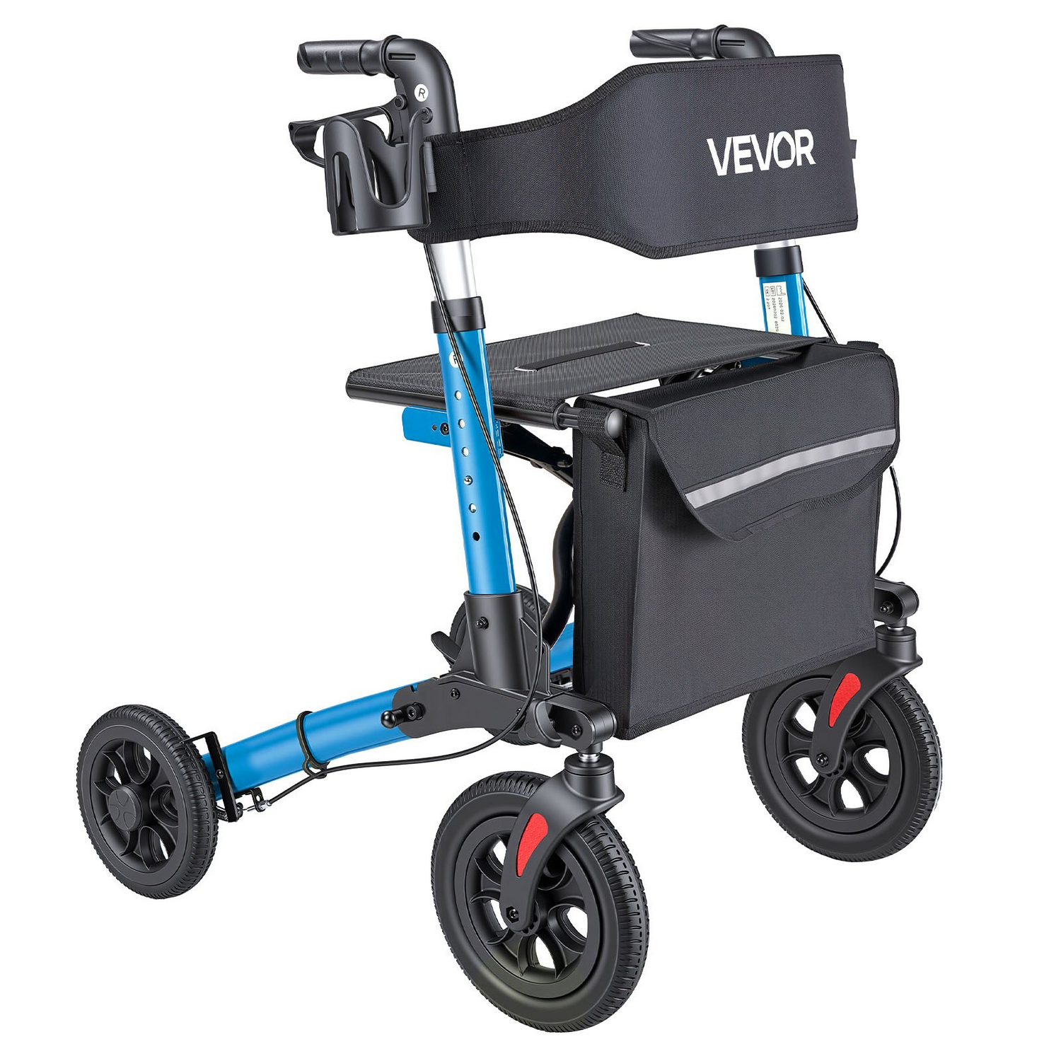 Start2Finish VEVOR rollator walker with seat, lightweight aluminum frame, solid wheels, adjustable handles, and cup/cane holder for seniors.