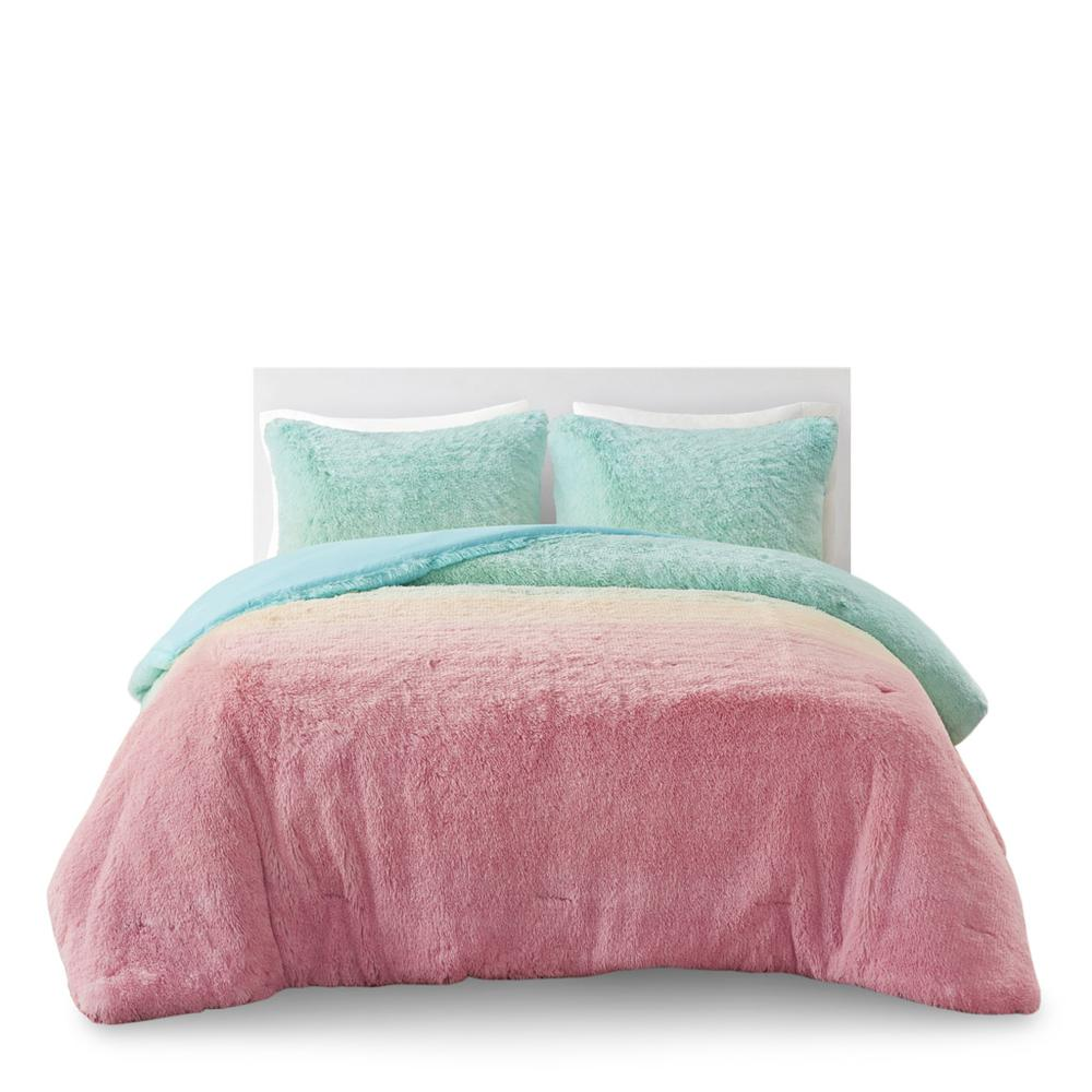 Start2Finish ombre shaggy faux fur comforter set featuring a plush, multicolored design for cozy bedroom decor.