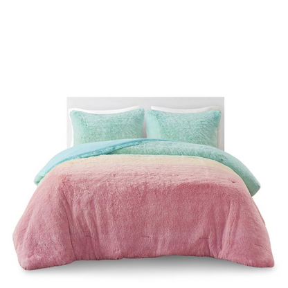 Start2Finish ombre shaggy faux fur comforter set featuring a plush, multicolored design for cozy bedroom decor.