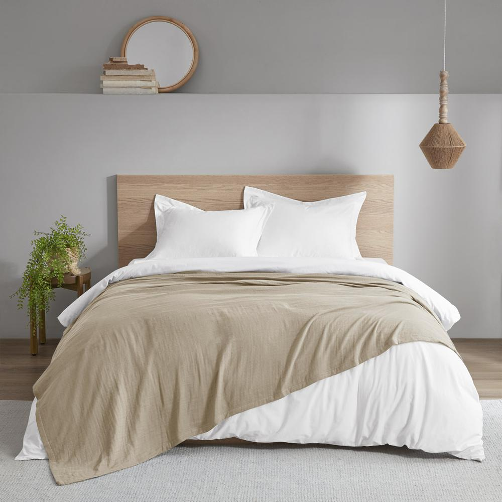 Start2Finish lightweight cotton gauze blanket in tan color, soft 100% cotton fabric with a breathable, airy texture.