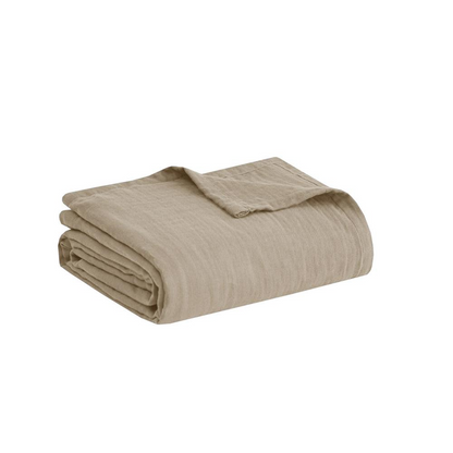 Lightweight tan cotton gauze blanket by Start2Finish, soft and breathable 100% cotton fabric for comfort and warmth.