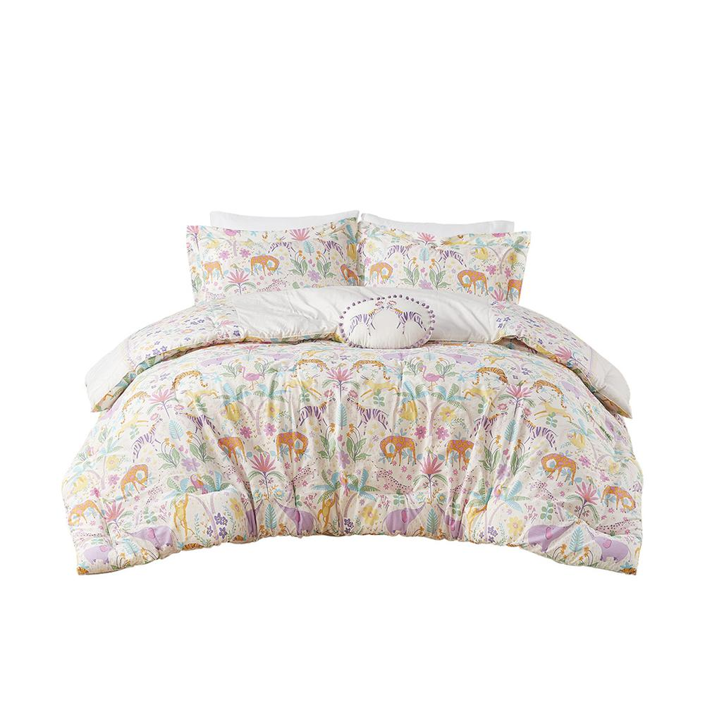 Reversible floral cotton comforter set with matching throw pillow, vibrant botanical pattern, soft and comfortable bedding from Start2Finish.