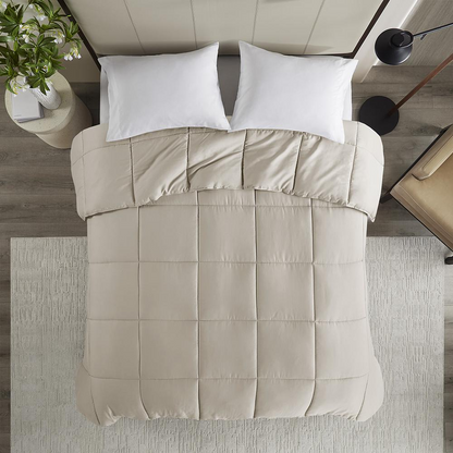Start2Finish 300 thread count cotton shell luxury down alternative comforter shown in white with plush fabric and filled for cozy warmth.