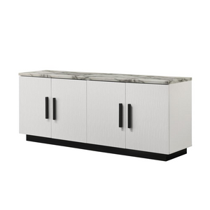 Matilda 63"W White Cabinet Console Table with White Faux Marble Top
